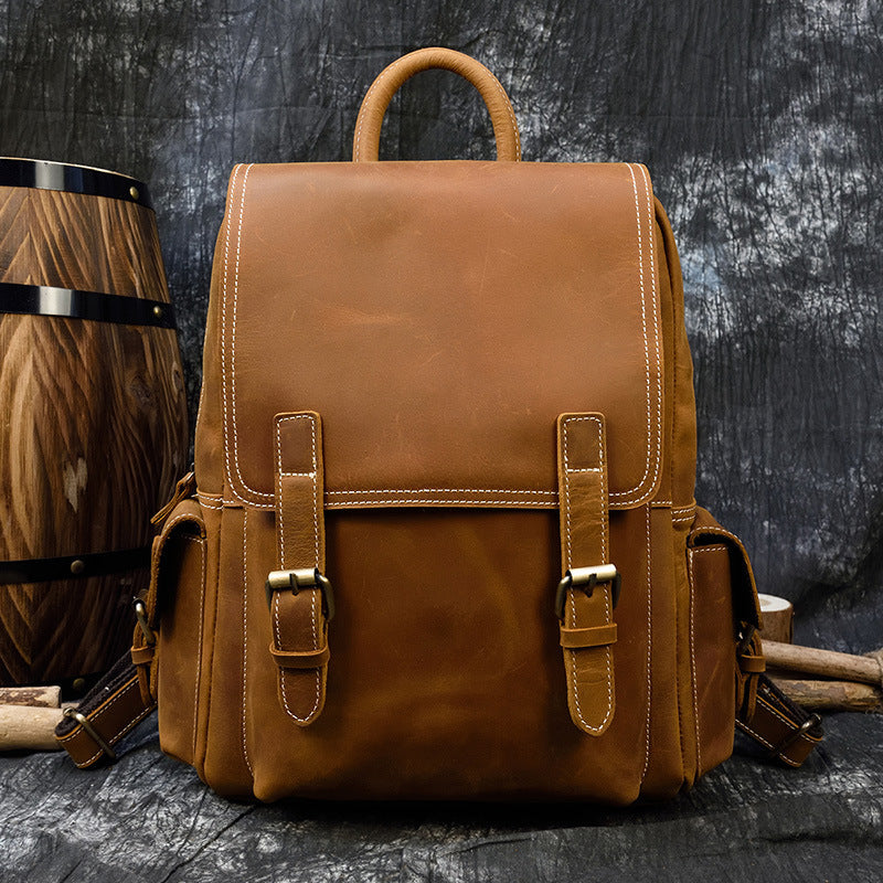 Crazy Horse Leather Men's Retro Shoulders